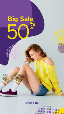 Fashion Ad with Happy Young Girl in Yellow Instagram Story Šablona návrhu