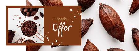 Chocolate pieces and cocoa beans Facebook cover Design Template