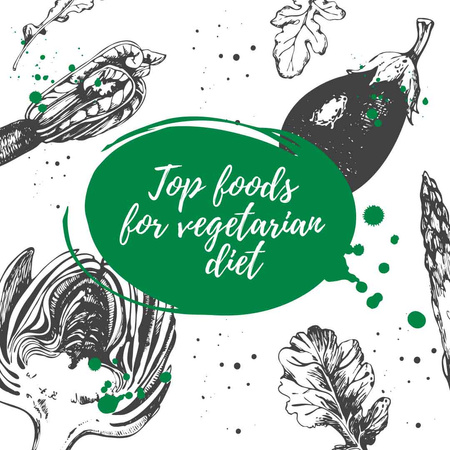 Designvorlage Lebensmittel für vegetarische Ernährung mit vegetarischer Illustration für Instagram