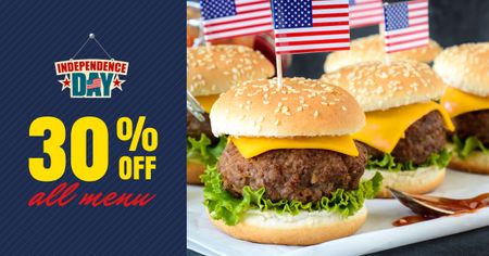 Designvorlage Independence Day Menu with Burgers für Facebook AD