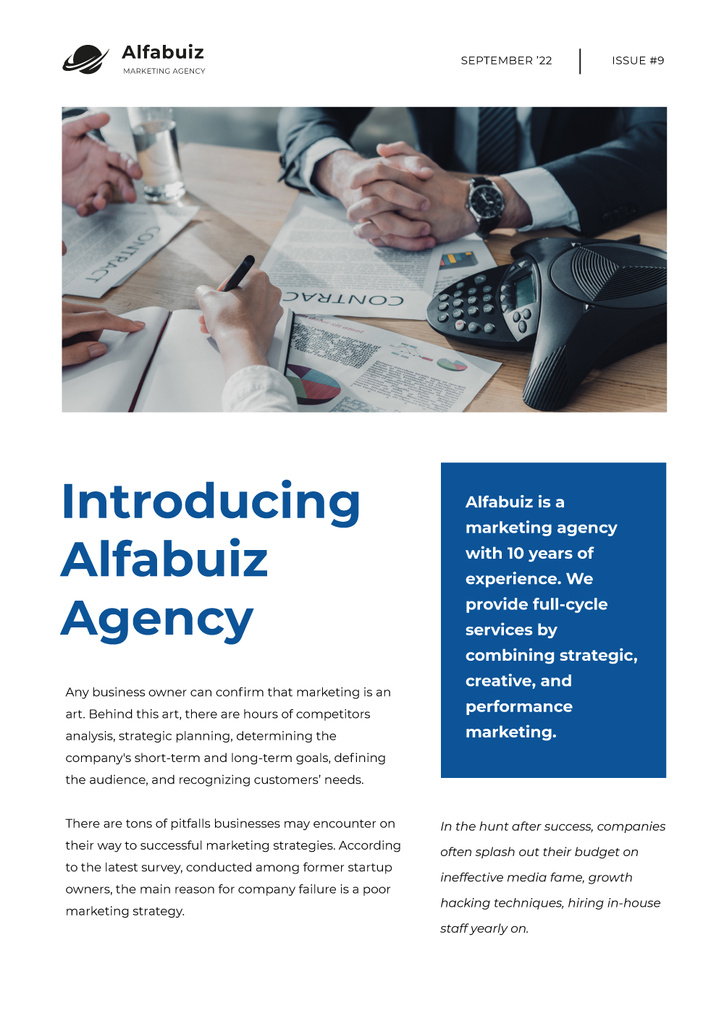 Marketing Agency Overview with Business team Newsletter – шаблон для дизайну