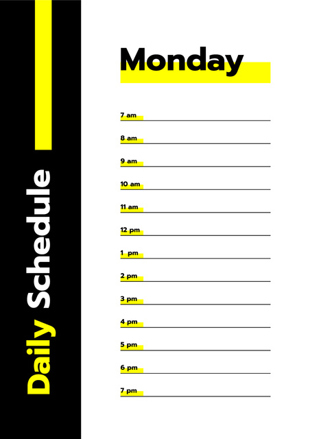 Black And Yellow Daily Scheduler With Lines Schedule Planner Design Template