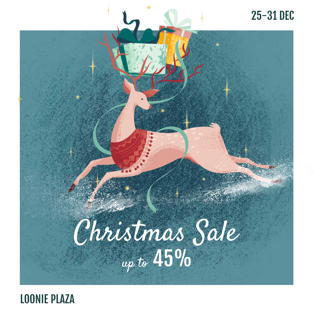 Christmas Sale Deer with Gifts Instagram Design Template