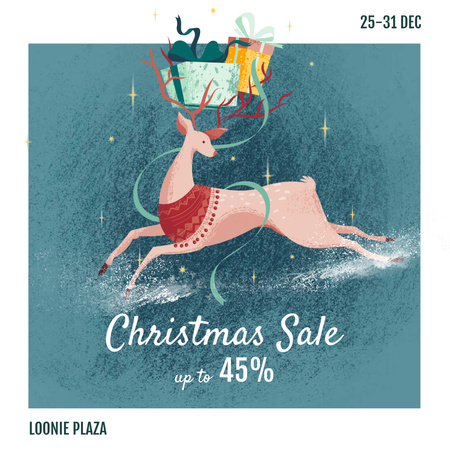 Christmas Sale Deer with Gifts Instagram tervezősablon