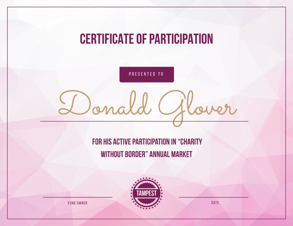 Charity market Participation gratitude Certificate Tasarım Şablonu