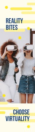 Sales of Virtual Reality Accessories with Young Women Skyscraper Design Template