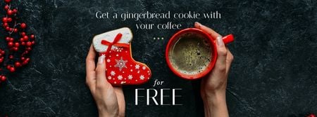 Plantilla de diseño de Christmas Offer Coffee Cup and Gingerbread Facebook cover 