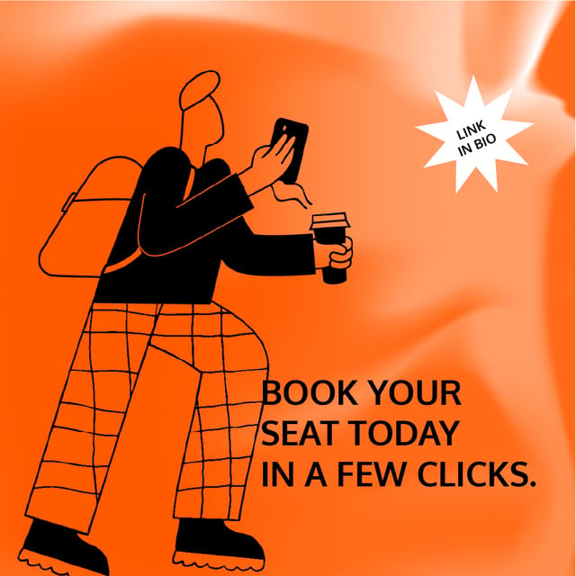 Designvorlage Booking Service ad with Man holding coffee and phone für Animated Post