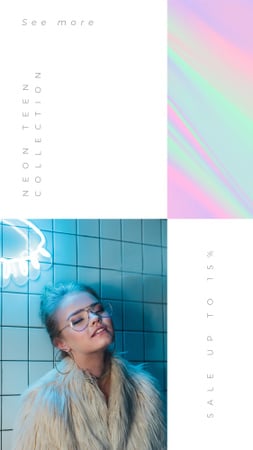 Neon Teen Collection with Girl in furs Instagram Story Modelo de Design