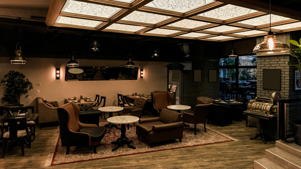 Authentic Design of Cafe lounge Zoom Background – шаблон для дизайну
