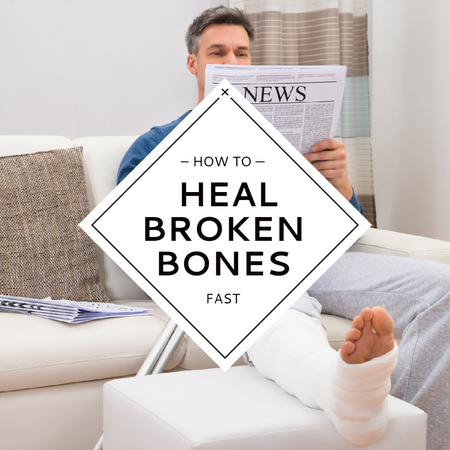 Man with broken bones sitting on Sofa Instagram tervezősablon