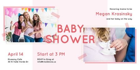 Baby Shower Invitation with Happy Pregnant Woman Twitter Modelo de Design