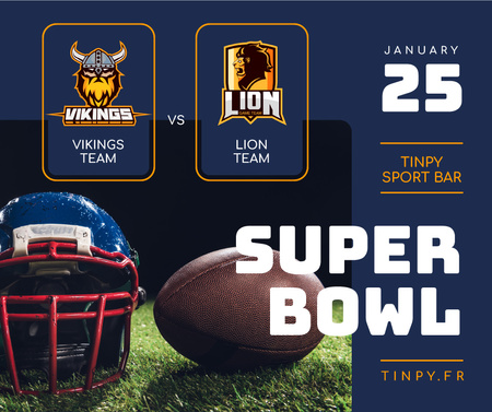 Super Bowl Match Ball and Helmet on field Facebook Design Template