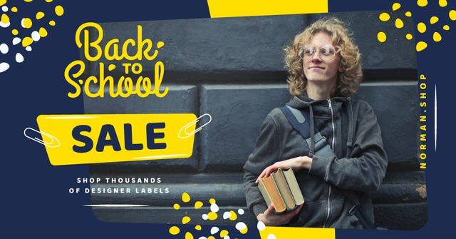 Plantilla de diseño de Back to School Sale Student Holding Books Facebook AD 
