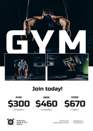 Gym Offer with People doing Workout Poster Modelo de Design