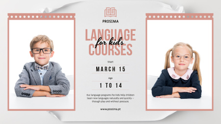 Language Courses for Kids in Uniform FB event cover Modelo de Design
