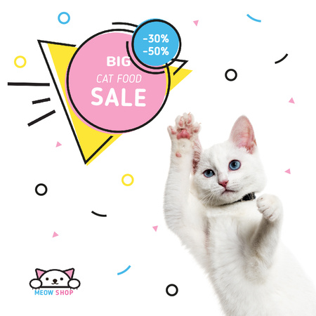 Special Pet Shop Sale with Cute White Jumping Cat Animated Post Design Template
