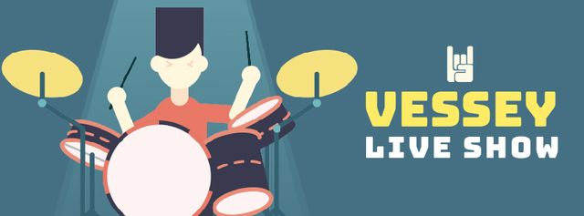 Rock star playing drums Facebook Video cover Design Template