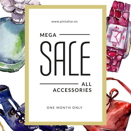 Accessories Sale Fashion Look Watercolor Illustration Instagram Design Template