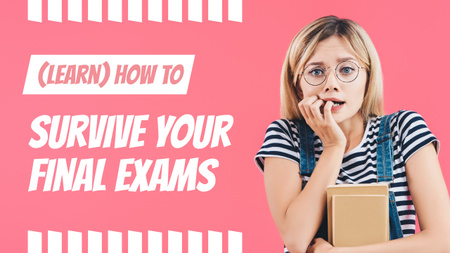 Exams Tips Nervous Girl with Books Youtube Thumbnail Design Template
