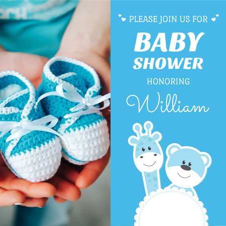 Baby Shower with Pregnant woman with baby's bootees Instagram Design Template
