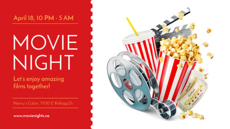 Movie Night Invitation with Popcorn FB event cover Design Template