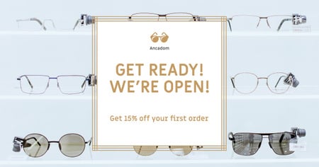 Plantilla de diseño de Anuncio de apertura de la tienda de gafas Facebook AD 