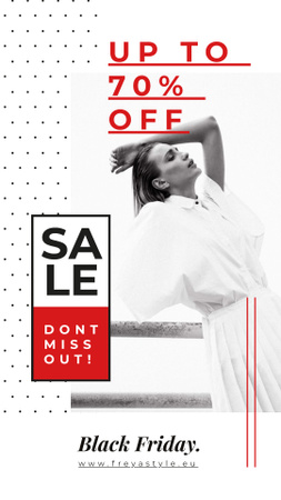 Template di design Black Friday Ad Young woman in white clothes Instagram Story