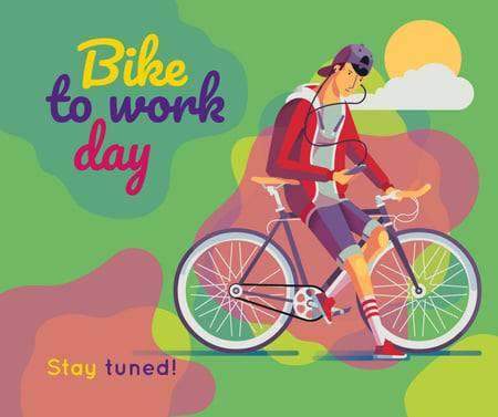 Man with bicycle and phone on Bike to Work Day Facebook Design Template