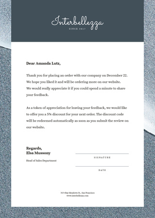 Ontwerpsjabloon van Letterhead van Business Company order gratitude