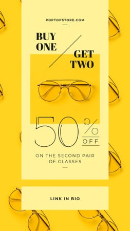 Optics Promotion Glasses in Rows on Yellow Instagram Video Story Modelo de Design