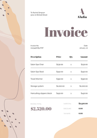 Spa Salon Services on White Invoice – шаблон для дизайну