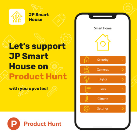 Product Hunt Launch Ad Smart Home -sovellus näytöllä Instagram Design Template