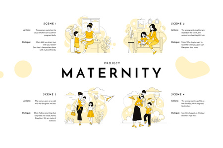 Illustration of Mother raising Children Storyboard Design Template