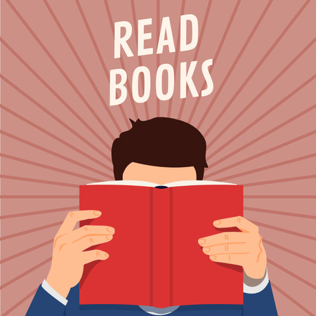 Books Inspiration with Man reading Red Book Animated Post Design Template