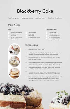 Confectionery Cake with raw Berries Recipe Card Design Template