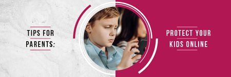 Online Safety Tips with Kid Using Smartphone Email header Design Template