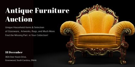Antique Furniture Auction with Luxury Yellow Armchair Twitter – шаблон для дизайну