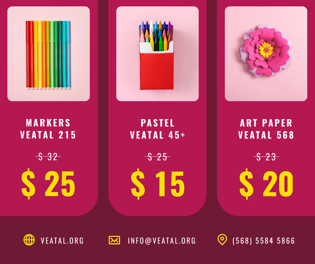 Designvorlage Art equipment and Stationery sale in pink für Facebook