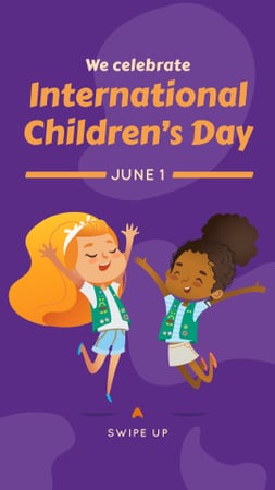 Happy girls jumping on Children's Day Instagram Story Design Template