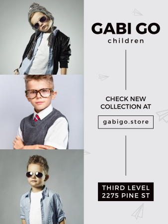 Children clothing store with stylish kids Poster US Modelo de Design