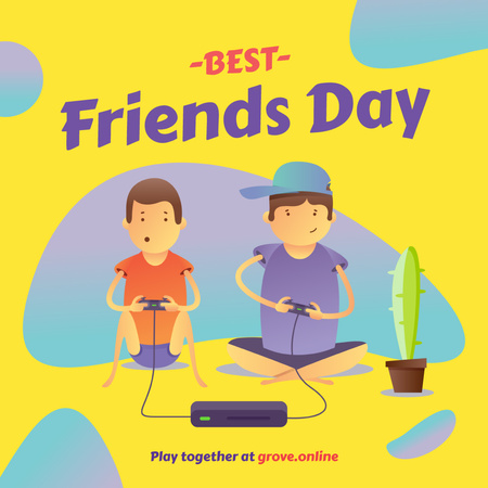 Friends playing video game on Best Friends Day Instagram Design Template