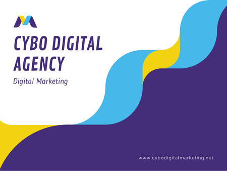 Digital Agency Ad with Wavy Lines in Blue Presentation – шаблон для дизайну