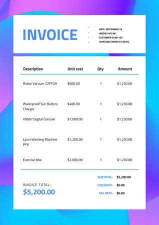 Appliances Cost on gradient pattern Invoice Design Template