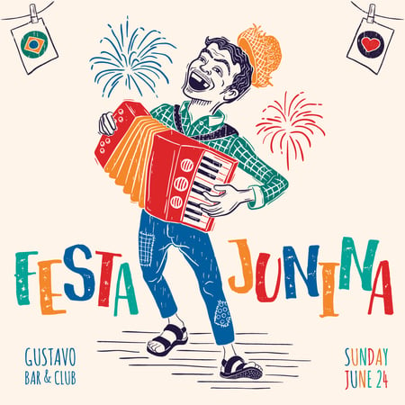Man playing at Festa Junina party Instagram AD Design Template