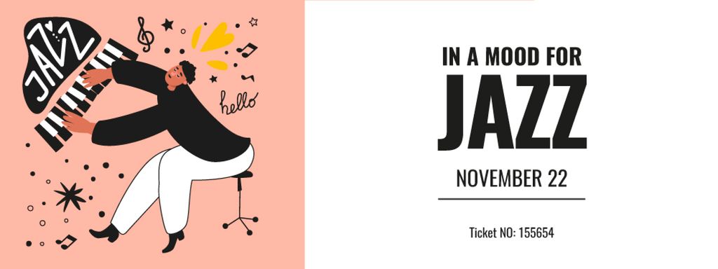 Jazz Event with Musician Playing Piano Ticket Design Template