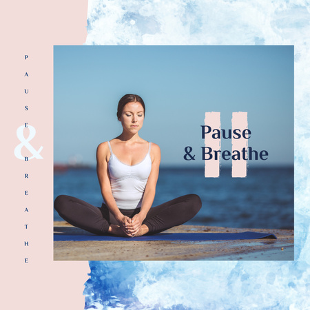 Woman doing yoga at the beach Instagram Design Template