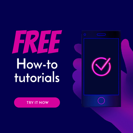 Tutorials blog ad with hand holding Phone Animated Postデザインテンプレート