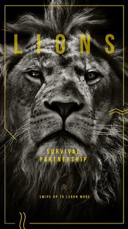 Plantilla de diseño de survival partnershop con león macho salvaje Instagram Story 