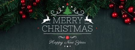 Szablon projektu Christmas Greeting with Fir Tree Branches Facebook cover
